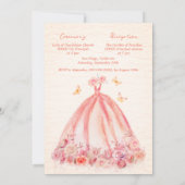 エレガントなサーモンピンクの花の蝶のキンセアニエラ 招待状 (裏面)