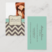 エレガントなシェブロンモダンなブラウン、緑およびベージュ色 名刺 (正面/裏面)