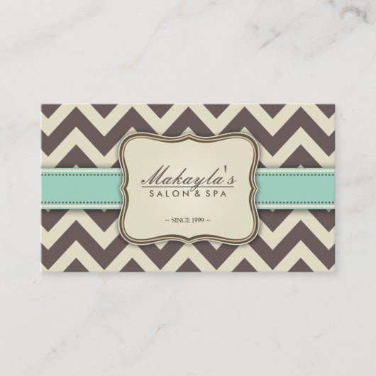 エレガントなシェブロンモダンなブラウン、緑およびベージュ色 名刺 (正面)