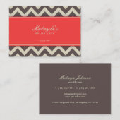 エレガントなシェブロンモダンなブラウン、緑および珊瑚 名刺 (正面/裏面)