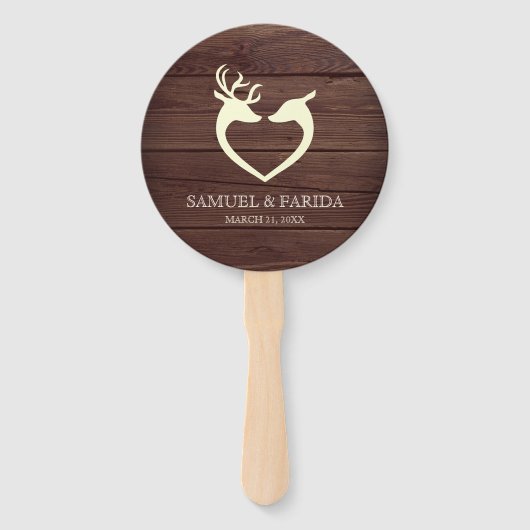 エレガントなシカのハートとラスティックウッドの結婚式 ハンドファン (正面)