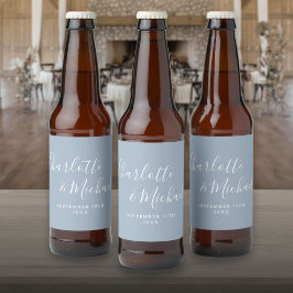 エレガントなシグネチャースクリプトのダスティブルーの結婚式 ビールラベル