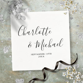 エレガントなシグネチャースクリプト ブラック＆ホワイト スタンダードカクテルナプキン