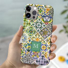 エレガントなシチリア地中海スタイルの緑のタイル iPhone 15ケース