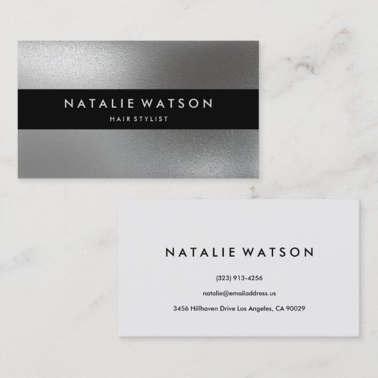 エレガントなシックで荒くフェイクな銀製の黒いバーのモダン 名刺 (正面/裏面)