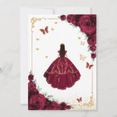 エレガントなシックなバーガンディローズ ゴールドのキンセアニエラ 招待状 (裏面)