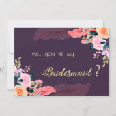 エレガントなシックなパープルローズの羽根 招待状 (正面)