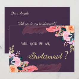 エレガントなシックなパープルローズの羽根 招待状