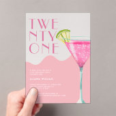 エレガントなシックなピンクのカクテル21st誕生日 アクリル招待状 (インサイチュ (ポータブル))