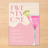 エレガントなシックなピンクのカクテル21st誕生日 アクリル招待状 (正面)