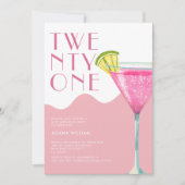 エレガントなシックなピンクのカクテル21st誕生日 招待状 (正面)