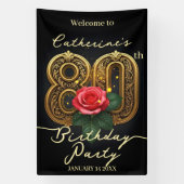 エレガントなシックな赤いバラのゴールドのフィルigree 80歳の誕生日 横断幕 (縦)