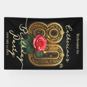 エレガントなシックな赤いバラのゴールドフィリグリー 80歳の誕生日 横断幕 (横)