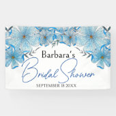 エレガントなシックブルーの水彩花のブライダルシャワー 横断幕 (横)