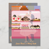 エレガントなシティカップルのラブケーキ ウェディング 招待状 (正面/裏面)