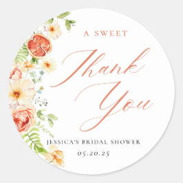 エレガントなシトラス フラワーブライダルシャワーギフト ラウンドシール