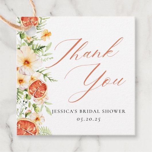 エレガントなシトラス フラワーブライダルシャワー感謝祭 フェイバータグ (正面)