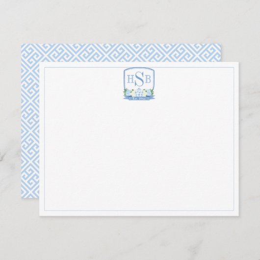 エレガントなシノワズリーの青と白のモノグラム サンキューカード (正面/裏面)