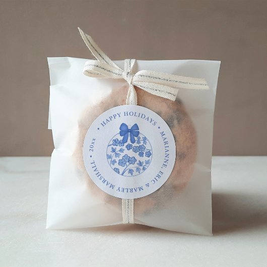 エレガントなシノワズリーの青と白の楽しいクリスマス ラウンドシール