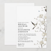 エレガントなシノワズリー フラワー ガーデン ブライダル シャワー 招待状 (正面/裏面)