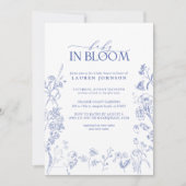 エレガントなシノワズリー ブルー 花 赤ちゃん 咲く 招待状 (正面)