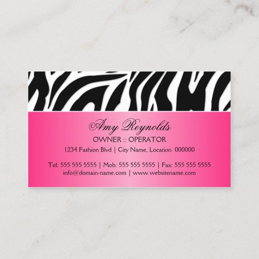 エレガントなシマウマのファッションのジュエリー 名刺 (裏面)
