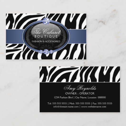 エレガントなシマウマのファッションのジュエリー 名刺 (正面/裏面)
