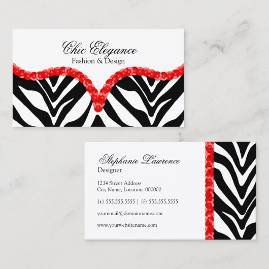 エレガントなシマウマのプリント及びスパンコールの一見 名刺 (正面/裏面)