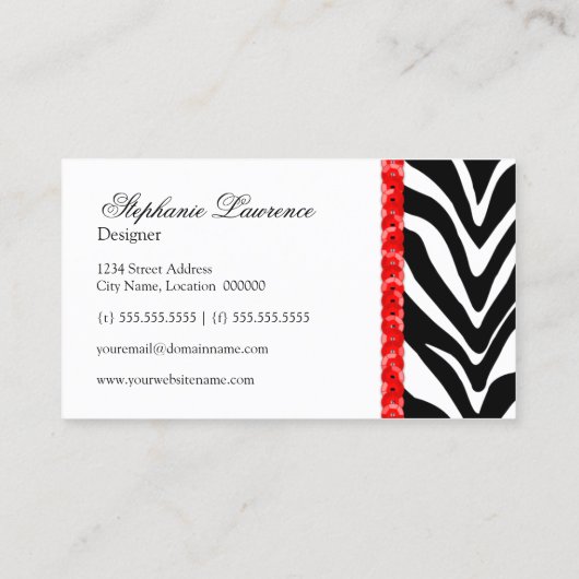 エレガントなシマウマのプリント及びスパンコールの一見 名刺 (裏面)