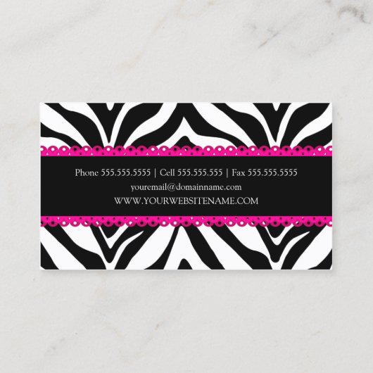 エレガントなシマウマのプリント及びピンクのレース 名刺 (裏面)