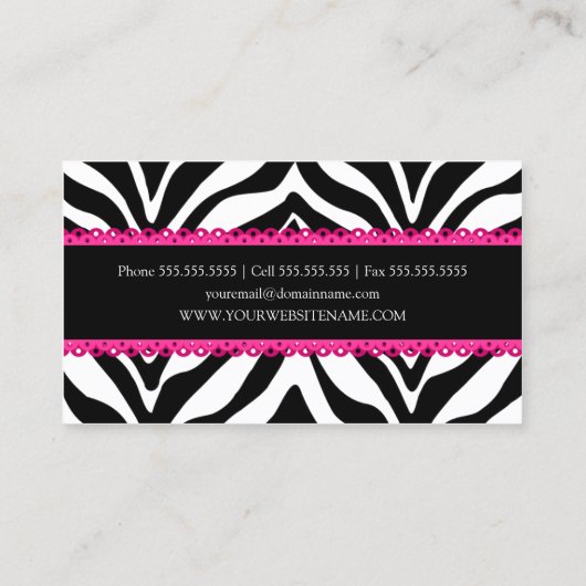 エレガントなシマウマのプリント及びピンクのレース 名刺 (裏面)