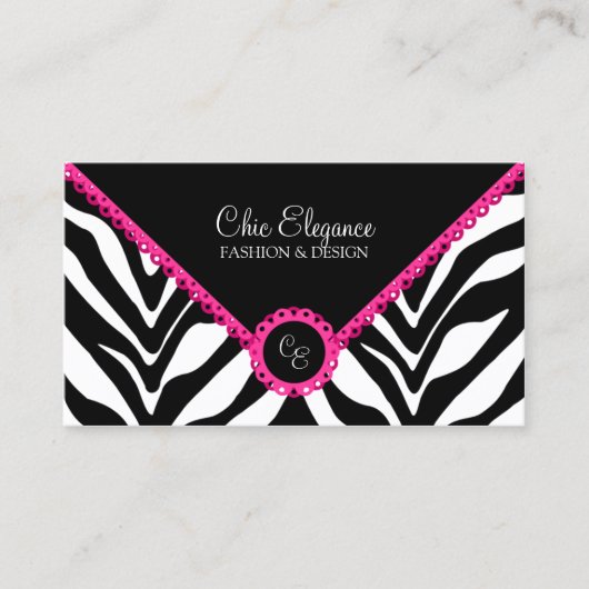 エレガントなシマウマのプリント及びピンクのレース 名刺 (正面)