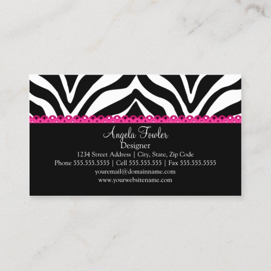 エレガントなシマウマのプリント及びピンクのレース 名刺 (裏面)