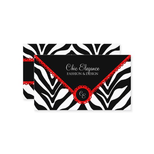 エレガントなシマウマのプリント及び赤いレース 名刺 (正面/裏面インサイチュ)