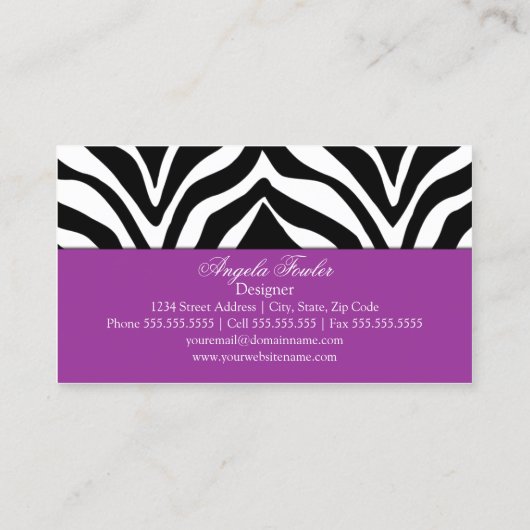 エレガントなシマウマのプリント 名刺 (裏面)