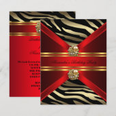 エレガントなシマウマの動物 レッド ゴールド ブラックの誕生日 招待状 (正面/裏面)