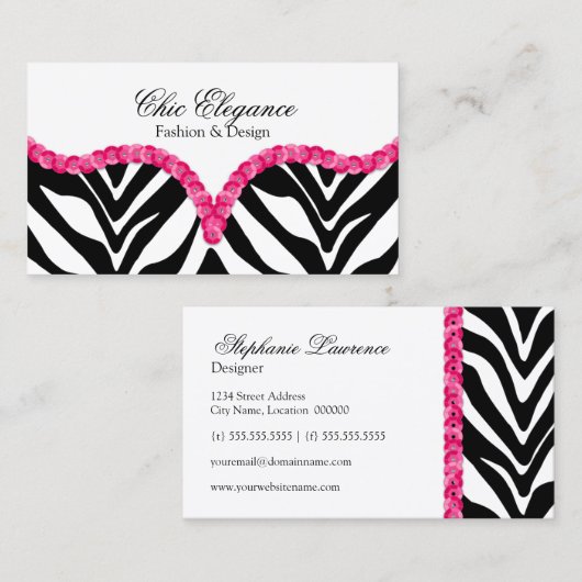 エレガントなシマウマパターンスパンコールの一見 名刺 (正面/裏面)