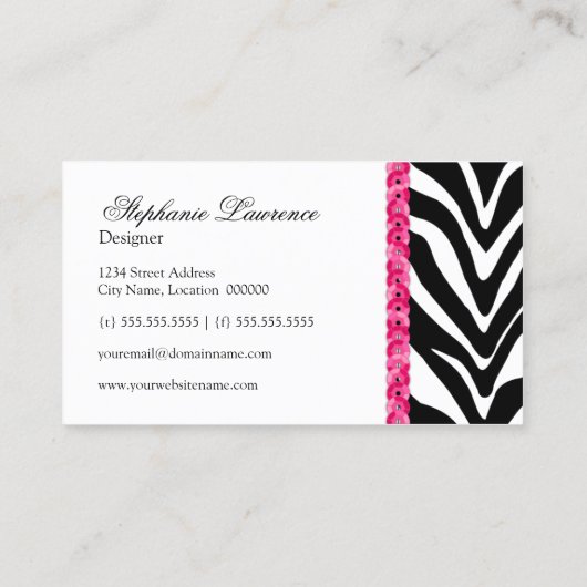 エレガントなシマウマパターンスパンコールの一見 名刺 (裏面)