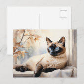 エレガントなシャム猫の水彩画 ポストカード (正面/裏面)