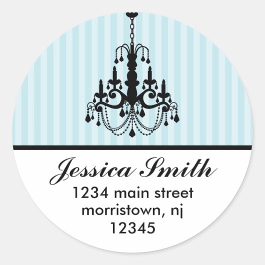 エレガントなシャンデリアおよびストライプな宛名ラベル ラウンドシール (正面)