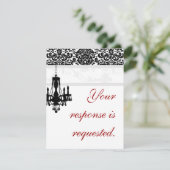 エレガントなシャンデリア ウェディング返信カード ダマスクBW 出欠カード (スタンド正面)