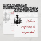 エレガントなシャンデリア ウェディング返信カード ダマスクBW 出欠カード (正面/裏面)