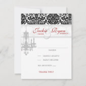エレガントなシャンデリア ウェディング返信カード ブラックアンドホワイトのダマスク 出欠カード (裏面)
