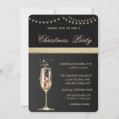 エレガントなシャンパングラス ブラック クリスマスパーティー 招待状 (正面)