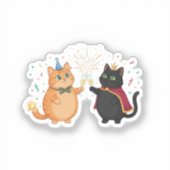 エレガントなシャンパントーストの猫 新年のお祝い シール (正面)