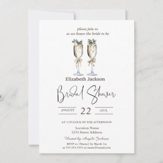 エレガントなシャンパンビーチサマーウェディングシャワー 招待状 (正面)