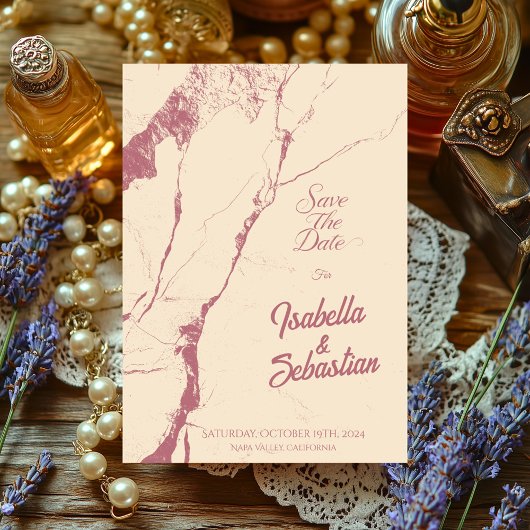 エレガントなシャンパンベージュとローズゴールドのマーブル模様の結婚式のご案内 招待状