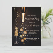 エレガントなシャンパンボトルとグラスの退職祝い 招待状 (スタンド正面)