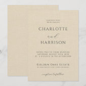 エレガントなシャンパン色のエンボス加工リネン ミニマルウェディング 招待状 (正面/裏面)