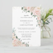 エレガントなシャンパン アイボリー ブラッシュ フローラル ローズ ウェディング 招待状 (スタンド正面)